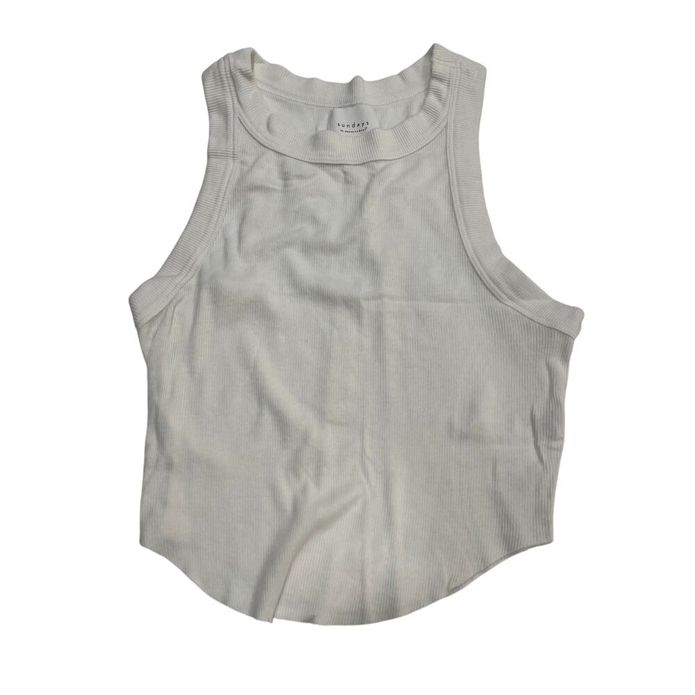 M2-53 SUNDAYS We Are Sundays Women's Crop Tank Top Ribbed Raw Hem White XS